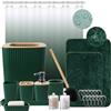 XLHOMO Set di accessori da bagno verde scuro con tenda da doccia e tappeti da bagno, set da bagno con cestino, portaspazzolino e tazza, dispenser di sapone, vassoio, portasapone, scopino per WC, porta