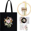 JSRQT Kit da Ricamo per Borsa in Tela, Starter Kit Ricamo con Motivo Floreale, Kit Punto Croce per Principianti Adulti, Kit Borsa da Ricamo Artigianale per Cucito a Mano con Istruzioni, Nero