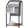 HOOBRO Porta Asciugamani, Porta Salviette da Terra, Piantana da Bagno Autoportante, con 3 Barre Portasciugamani e Ripiani, 41,5 x 28,5 x 79,5 cm, Marrone Vintage e Nero EBF64LB01