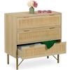 Relaxdays Cassettiera Camera da Letto, Comò con 3 Cassetti, 80x80x42 cm, Settimino in Look Rattan e Legno, Naturale Oro