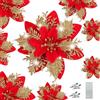 WUBAYI 12 fiori decorativi per albero di Natale con 12 steli e clip, fiori artificiali di Pasqua con glitter per albero di Natale, matrimonio, Capodanno, ghirlanda di Natale, decorazione per corona