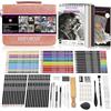 HIFORNY Set da 100 pezzi per disegno e schizzi, forniture artistiche professionali con grafite, carbone, colorate, acquerelli, matite metalliche, strumenti di miscelazione, album da disegno e libro da