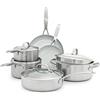 GreenPan Venice Pro Tri-Ply Set di pentole e padelle 10 pezzi in acciaio inox antiaderente sano e ceramico, senza PFAS, multiaderente, a induzione, lavabile in lavastoviglie, adatto al forno, argento