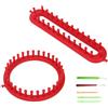 MYLERCT Set Telaio per Maglieria, 2 Pezzi Modelli per Maglieria a Telaio Rosso, 19 cm Rotondo e 26 cm Rettangolo Macchina Maglieria, con Ganci per Uncinetto e Aghi di Plastica, per Sciarpe, Cappelli
