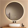 EMKE Specchio da Bagno Rotondo 80 cm, Cornice Nero Rame Spazzolato, LED Touch Dimmerabile 4300K, Antiappannamento Indipendente, Orologio/Temperatura, Memoria & Spegnimento Automatico 3h, IP44