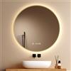 EMKE Specchio da Bagno Rotondo 80 cm, Cornice oro Rame Spazzolato, LED Touch Dimmerabile 4300K, Antiappannamento Indipendente, Orologio/Temperatura, Memoria & Spegnimento Automatico 3h, IP44