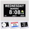 Yuanzeco Sveglia con data e calendario - Orologio digitale del giorno da 17,8 cm e cornice per foto - Display dimmerabile automatico, 15 opzioni di sveglia, giorno e mese non abbreviati (bianco)