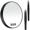 Havlock Specchio ingranditore 50X con 2 ventose e 2 pinzette oblique, set di piccoli specchi compatti per trucco da viaggio di precisione per sopracciglia e punti neri Romoving 8,9 cm