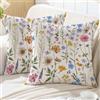 ViaElayu Federe Cuscini Divano 40x40 Primaverile Floreale Federa Cuscino da Esterno Fiori Blu Rosa Gialli Foglie Verde Farfalle Federe per Cuscini Decorativi da Giardino Copricuscino Set di 2