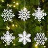 Leonshco 24 Pezzi di Decorazioni di Fiocchi di Neve Bianchi da Appendere, Ornamenti per Albero di Natale con Cordini, Scintillii - Decorazioni Natalizie per Feste, Parti, Matrimoni, per Addobbare Alberi di