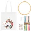 JSRQT Kit da Ricamo per Borsa in Tela per Principianti Adulti, Kit per Punto Croce Stampato con Motivo a Fiori di Uccelli, Kit da Ricamo per Cucire a Mano Compresi Aghi e Fili per Istruzioni, Bianco