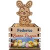 Faltec Cestino Pasquale in Legno Personalizzato, con Coniglietto, Porta Uova Kinder e Cioccolatini, Idea Regalo Pasqua - contenitore personalizzato - grafica a colori personalizzata (Modello 1)