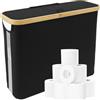 Jokapy Cesto di carta igienica da 23,6 l, con coperchio, di capacità, 45 x 15 x 35 cm, organizer da bagno (nero)