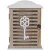OOTB 144292 - Armadietto portachiavi in legno, Bianco/Marrone, 28.5 x 19 x 6 cm