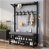 angrounps Appendiabiti da Terra in Metallo con 2 Ripiani con Scarpiera da Ingresso, Attaccapanni Autoportante, Stand Appendiabiti con Panca,Portabiti per Salotto e Soggiorno 100X33X170CM