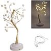 MAKA change your life quality MAKA Albero di Betulla Bianco 35-45 cm Dorato Classico Artificiale Alberello di Natale Illuminato Luce Led con Batterie (non incluse) o USB Rami Regolabili 14-108 Luci Mini (Dorato-45cm-perle)