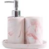 TANFEI Portasapone, dispenser di sapone liquido, tazza per spazzolino da denti, set di accessori da bagno in marmo e ceramica (rosa)
