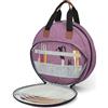QINGLANG Borsa per progetti di ricamo in tessuto Oxford per punto croce, organizer con tasche multiple e manico, custodia rotonda portatile per ricamo, cerchi e fili