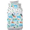 CÔTE DECO Parure da letto per bambini, motivo: dinosauri verdi, 140 x 200 cm, 1 federa 63 x 63 cm, 100% cotone biologico