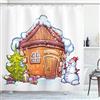 ABAKUHAUS Natale Tenda da Doccia, Camera del fumetto, Tessuto Set di Decorazioni per il Bagno con Ganci, 175 x 200 cm, Caramello Verde Bianco