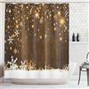 ABAKUHAUS Natale Tenda da Doccia, Legno e fiocchi di neve, Tessuto Set di Decorazioni per il Bagno con Ganci, 175 x 200 cm, Marrone Bianco