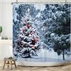 Bovlleetd Inverno Neve Tenda da Doccia 180x180cm Lanterna Appesa Albero di Natale Foresta di Pini Tenda da Doccia, Impermeabile Lavabile in Poliestere Tende da Bagno con 12 Ganci per Vasca da Bagno