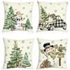 Joymaison Federe per Cuscini Divano 45x45 set da 4 Albero di Natale Pupazzo di Neve Federa Copri Cuscino Quadretti Camion Gnomo Federe Confezione Copricuscini Quadrati per Camera da Letto Divano