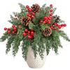 Larber 80 Pezzi Rami di Pino con Bacche Rosse con Pigne di Natale Decorativi Set per Alberi di Natale, Ghirlande, Centrotavola e Composizioni Floreali in Vaso Decorazioni