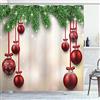 ABAKUHAUS Natale Tenda da Doccia, Sfere Rosse Nastri, Tessuto Set di Decorazioni per il Bagno con Ganci, 175 x 200 cm, Verde E Rosso