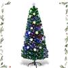 GYMAX Albero di Natale Artificiale 150 cm, Illuminato con Luci Fibre Ottiche, 24 LED Lampadine a Neve, 170 Rami Folti, Punte a Stella, Montaggio Facile, Decorazione Natalizia per Casa/Ufficio/Negozio
