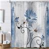 ASDCXZ Rustico Fattoria Tenda da Doccia 120x180 cm, Fattoria Annata Blu Margherita Fiori Farfalla Impermeabile Bagno Tenda Poliestere Tessuto Lavabile Tende Doccia per Vasca da Bagno con 8 Ganci
