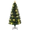 COSTWAY Albero di Natale in Fibra Ottica 120/150/180 cm, Albero di Natale Artificiale Pre-illuminato con 18/24/36 Luci a Stringa, Stella sulla Cima e 130/170/230 Punte dei Rami (180 CM)