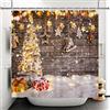 Bovlleetd 180x200cm Natale Tenda da Doccia Bianco Albero di Natale Neve Tenda da Bagno Vintage Legno Stella Luce Tende da Doccia Tenda da Vasca da Bagno Impermeabile