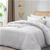 Funky gadgets Set copripiumino per letto matrimoniale, bianco, microfibra satinata a righe, lussuoso set di biancheria da letto per hotel con federe, traspirante, ultra morbido, reversibile.