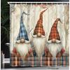ABAKUHAUS Natale Tenda da Doccia, Cappelli a quadri degli gnomi di Natale, Tessuto Set di Decorazioni per il Bagno con Ganci, 175 x 200 cm, Siena Marrone Blu