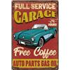 SUPERDANT Cartello in Metallo Servizio Completo Garage Segno di Latta Targhe in Metallo 24-7 Servizio di Ricambi per Auto Riparazioni e Bevande Gratuite Targhe In Mete Caffè Decorazione Vintage Poster