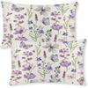ViaElayu Federe Cuscini Divano 30x50 Rettangolo Primaverile Federa Cuscino da Esterno Viola Grigio Fiori Foglie Farfalle Federe per Cuscini Decorativi da Giardino Copricuscino Set di 2
