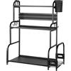 HUOLE Supporto per Piatto, Mensola Antiruggine per Spezie da Cucina, Porta Spezie, Organizzatore da Cucina per Bancone con Portautensili, 48 * 22 * 60 cm (nero) (L)