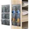QUMENEY Shoe Storage Organizer con gancio, pieghevole, 12 grandi tasche profonde in tessuto, per armadio e porta stretta, organizer per scarpe (grigio)