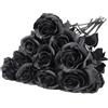 Uhky 10 rose artificiali in seta, fiori finti a stelo singolo, bouquet da sposa per Halloween, matrimonio, casa, feste, decorazione (nero)