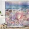 ASDCXZ Tenda da Doccia da Spiaggia 180x200 cm, Acquerello Romantico Rosa Viola Guscio Sabbia Blu Onda Marina Bagno Lavabile Tende da Doccia in Poliestere Tessuto Impermeabile Tenda da Bagno per Vasca