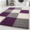 Carpetsale24 Tappeto pelo lungo, colore viola, disegno dei quadrati, 3524, tappeto rettangolare, Tappeto soggiorno, 160 x 230 cm
