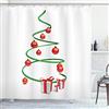 ABAKUHAUS Natale Tenda da Doccia, Estratto Xmas Tree, Tessuto Set di Decorazioni per il Bagno con Ganci, 175 x 200 cm, Verde Bianco Rosso
