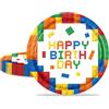 MORAINJAY 16 piatti per feste, piatti di carta da costruzione, 22,9 cm, piatti colorati a tema blocchi per bambini, decorazioni da tavola per ragazzi e ragazze, forniture per feste di compleanno per