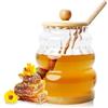 deegbbyi Porta Miele in Vetro, 450ML Dosatore Miele Durevole, Honey Jar Sigillato a Bocca Larga, Cucchiaio e Coperchio in Legno Modellati in Un Unico Pezzo, per Conservare Liquore, Sciroppi