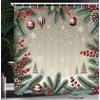 ABAKUHAUS Natale Tenda da Doccia, Foglie di pino invernali di Natale, Tessuto Set di Decorazioni per il Bagno con Ganci, 175 x 200 cm, Rubino Khaki Cadet Blue