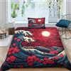 CRJUS Onde Copripiumino Stampa 3D copripiumino in Microfibra Set Letto Con Stile giapponese Federe Copripiumini Morbida, Resistente, Traspirante Single（135x200cm）