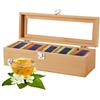 TOWEBOORY Scatola da Tè, Cassetta Porta Tisane in Legno Organizzatore per Bustine Tè Salva Aroma con 5 Scomparti e Finestra Trasparente per Bustine e Foglie (30 * 10 * 9cm) (B)