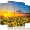 Feeby Frames Feeby Quadro Su Tela Prato Fiori Girasole 5 Pezzi Tipo B 200x100 cm Stampa Murale Decorazione da parete Immagini Moderni per Soggiorno Camera da Letto Ufficio Cucina Cielo Natura Paesaggio Giallo