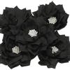 PATIKIL 3.5 Fiori di Chiffon, 5 Pz Fiori di Stoffa con Perle e Strass Appliques per Cucito Abiti DIY Fascie Capelli Decorazioni Matrimonio Feste, Nero